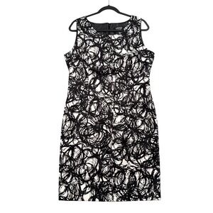 Kasper Sheath Dress Women 12P Black White Abstract Swirl Sleeveless Office Chic